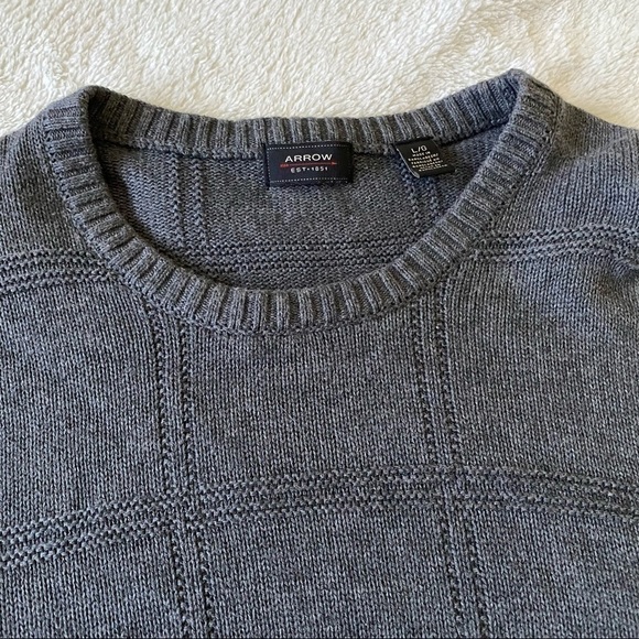 ARROW Grey Knit Ribbed sweater crew neck 100% cotton - Picture 2 of 7